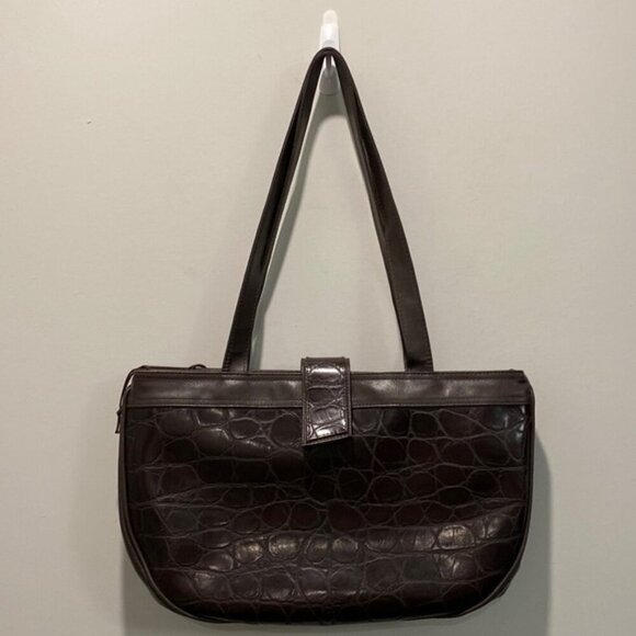 BROWN Croc Shoulder Bag - Picture 2 of 11